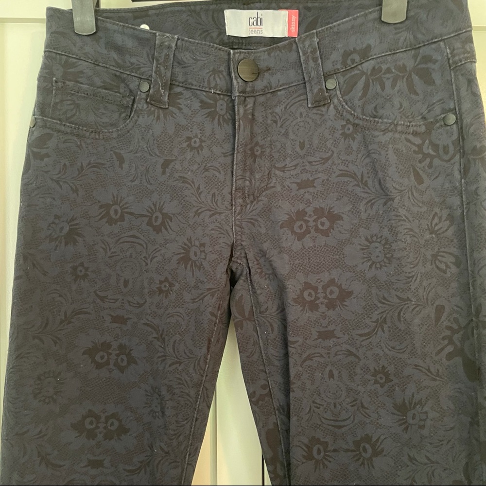 CAbi Navy Floral Print Skinny Jeans, Size 2 - Picture 3 of 7